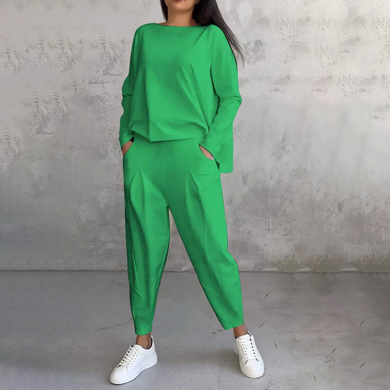 Moda, czas wolny ✨Długie rękawy z okrągłym dekoltem ＆ Spodnie 2-częściowy zestaw