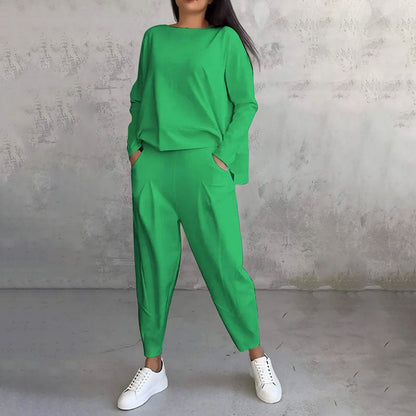 Moda, czas wolny ✨Długie rękawy z okrągłym dekoltem ＆ Spodnie 2-częściowy zestaw