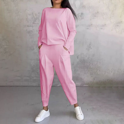 Moda, czas wolny ✨Długie rękawy z okrągłym dekoltem ＆ Spodnie 2-częściowy zestaw