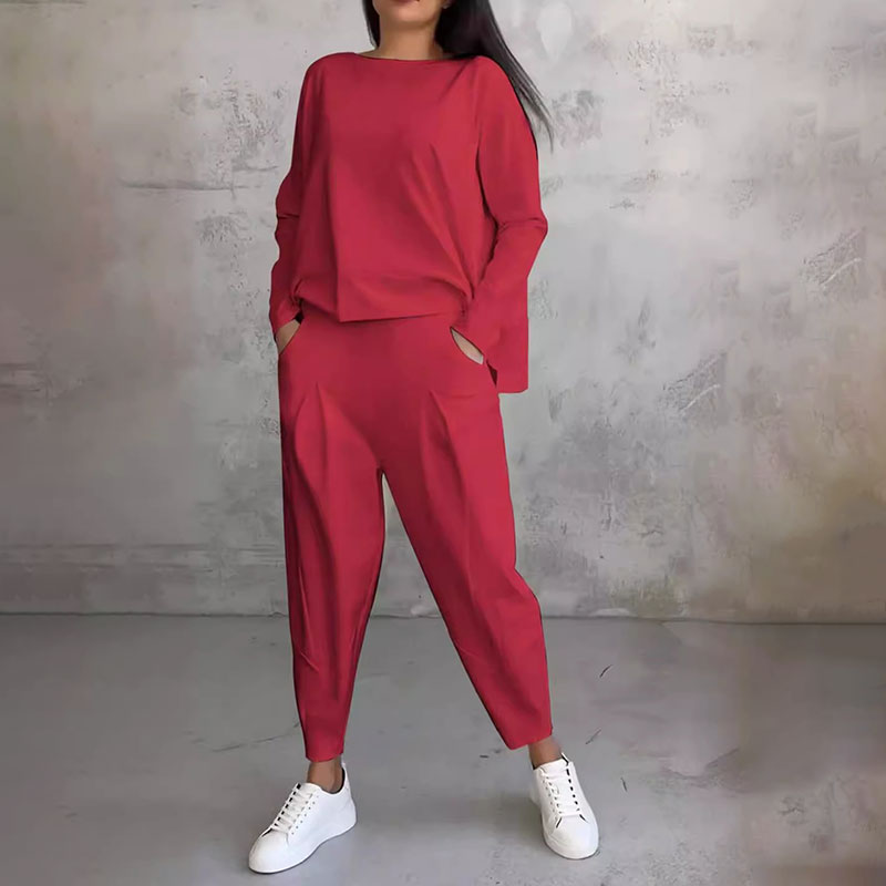 Moda, czas wolny ✨Długie rękawy z okrągłym dekoltem ＆ Spodnie 2-częściowy zestaw